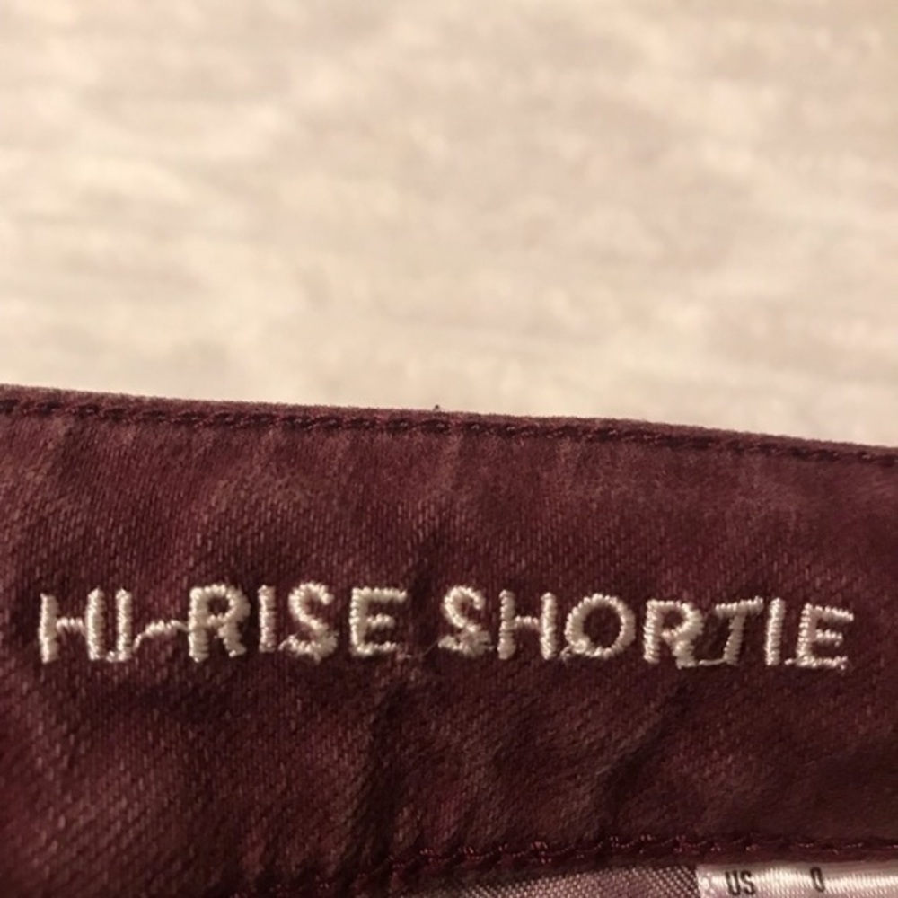 AE American Eagle Hi Rise Shortie Denim Jean Shorts Purple Burgundy Size 0 25 - Picture 5 of 6